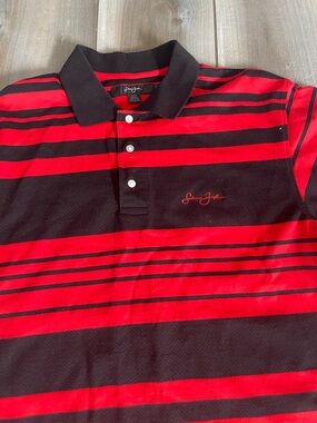 Sean John Red & Black Striped Polo Shirt